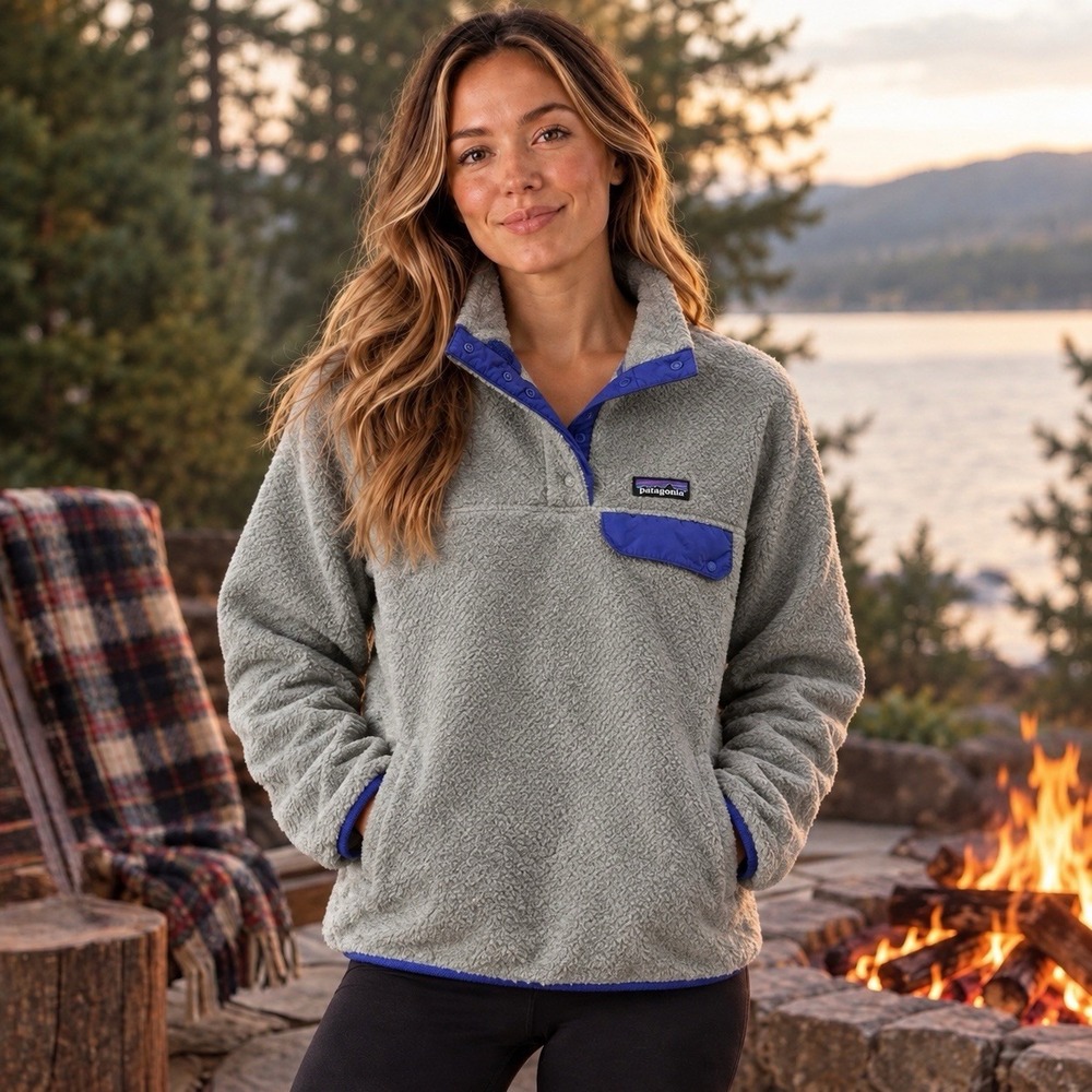 Patagonia Re-Tool Snap-T Jacket Fleece Pullover Womens M Gray Blue Outdoor Cozy